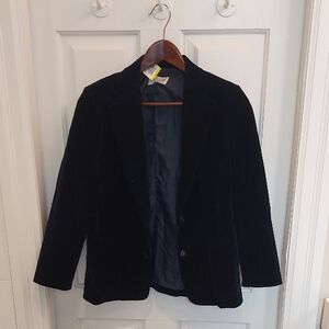 Classic Dark Navy Velvet Blazer - Tailored Single-Breasted Jacket